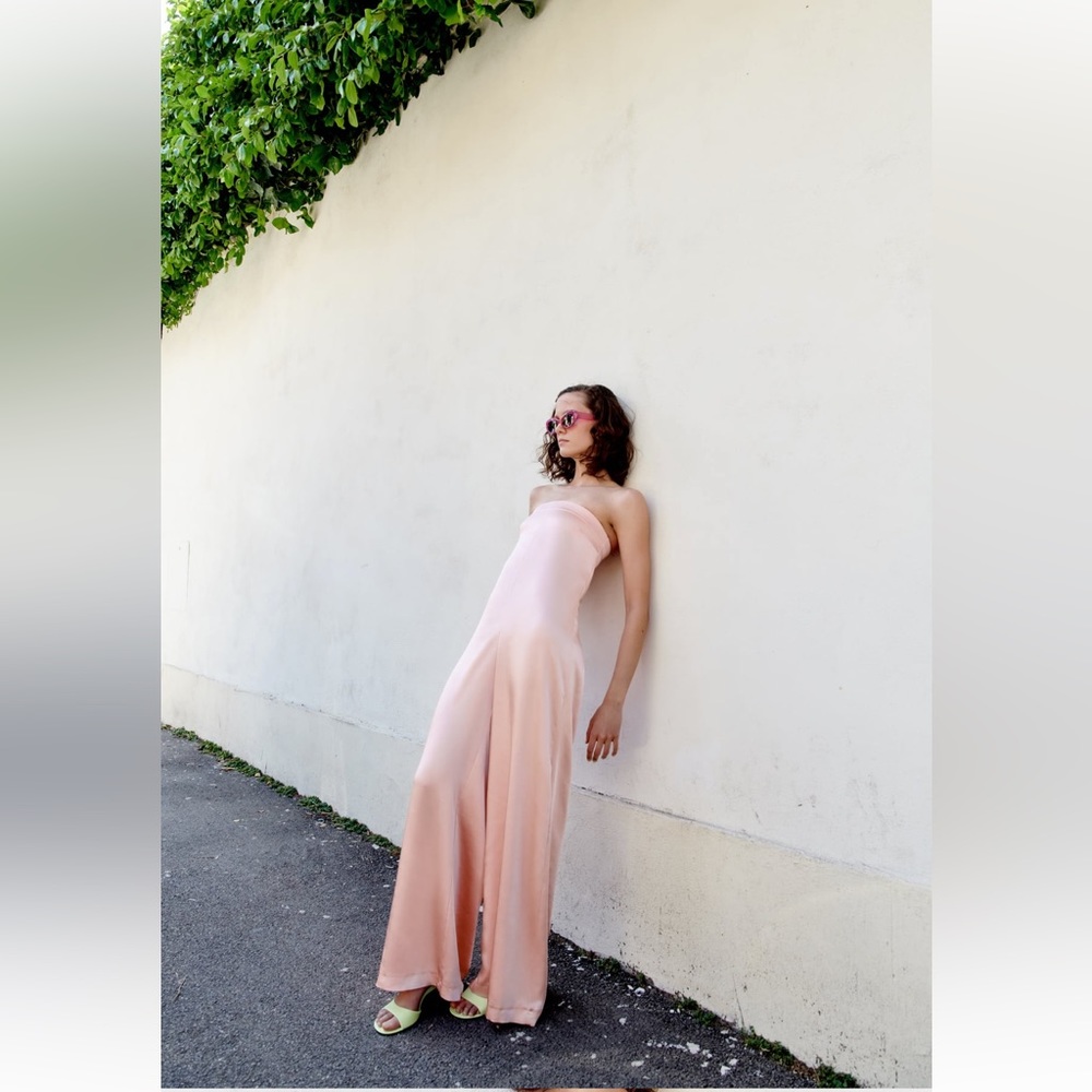 Zara STRAPLESS SATIN EFFECT JUMPSUIT. Pale Pink. Sizes XS, M, L. New with Tags. - Picture 2 of 10